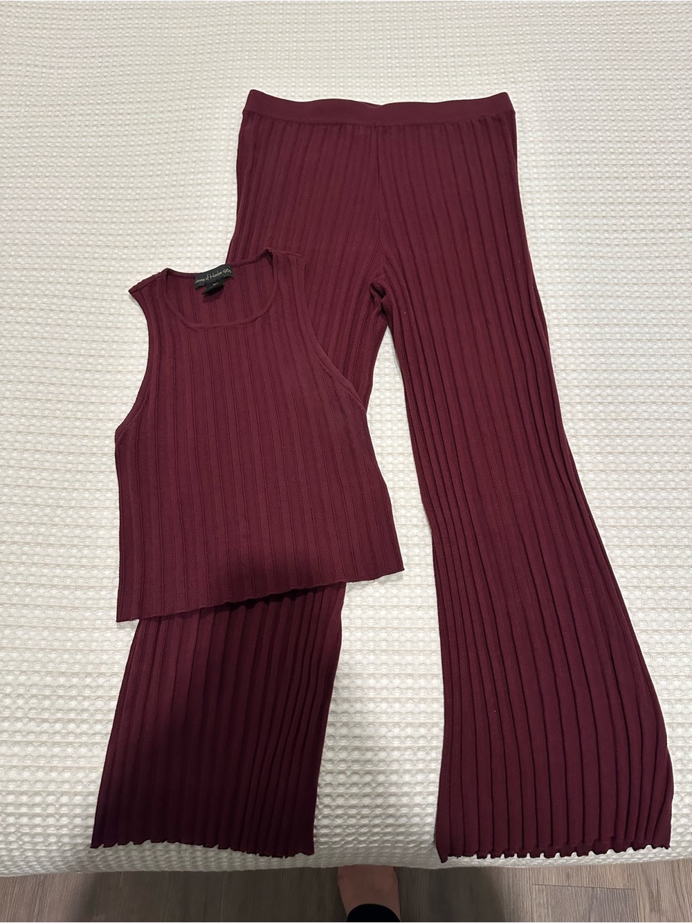 House of Harlow 1960 Ribbed Wide-Leg Pant & Tank Set - Burgundy